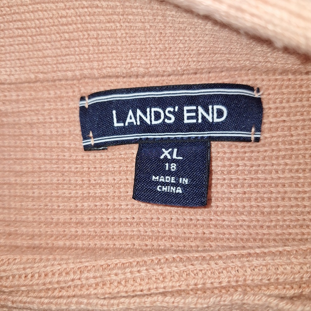 Lands End Sweater Womens XL Pink Coral Mock Neck Ribbed‎ 3/4 Sleeve Pullover - Picture 3 of 7